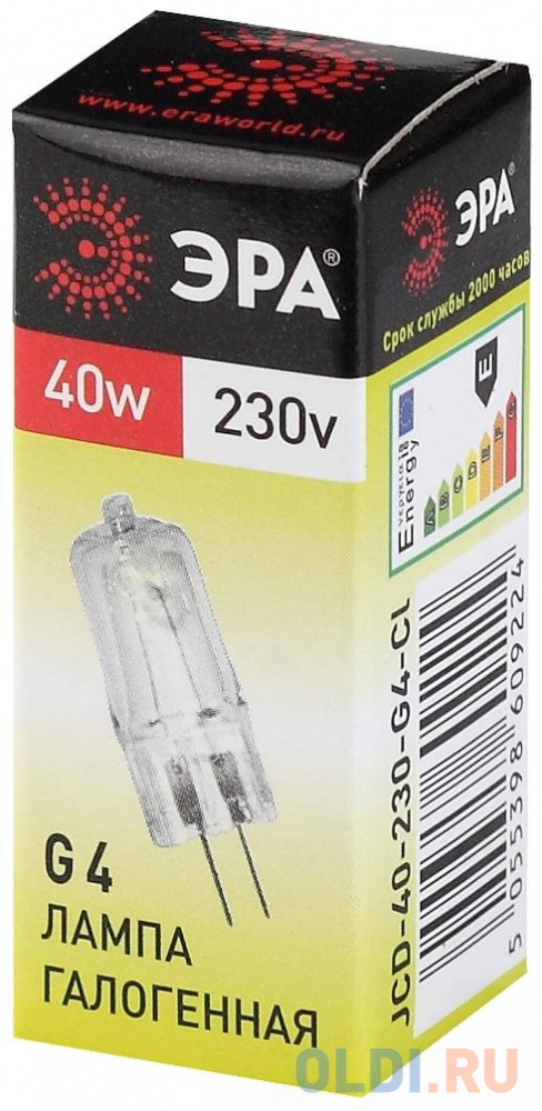 Лампа галогенная ЭРА G4-JCD-40W-230V-Cl  (100/1000)