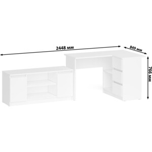 Комплект СВК Мори Стол компьютерный МС-16 правый + Тумба МТВ1200.1, цвет белый