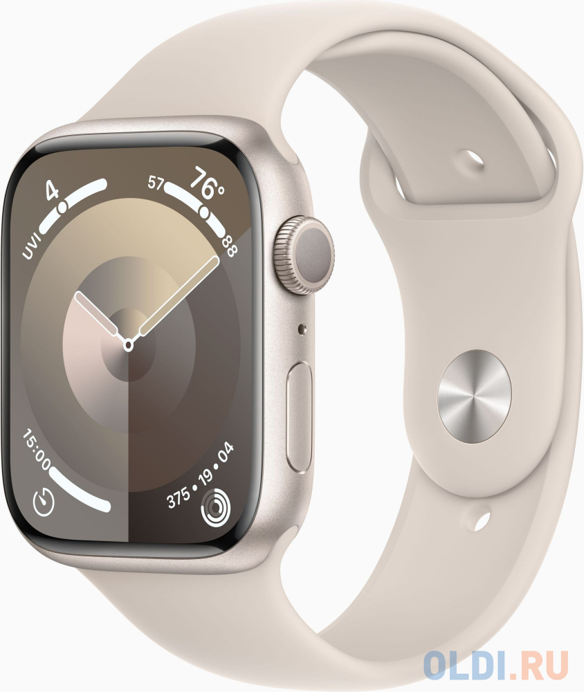 Смарт-часы Apple Watch Series 9 A2980 45мм корп.сияющая звезда Sport Band рем.сияющая звезда разм.брасл.:M/L (MR973ZP/A)
