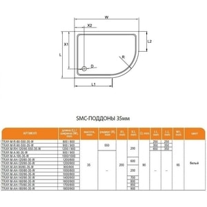 Душевой поддон Cezares Tray M-RH 120х90 правый, стеклопластик (TRAY-M-RH-120/90-550-35-W-R)