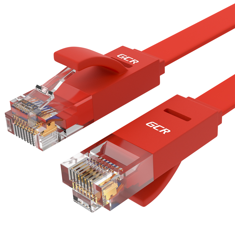 Патч-корд UTP кат.6 3м, RJ45-RJ45, красный, плоский, Greenconnect (GCR-LNC624-3.0m)