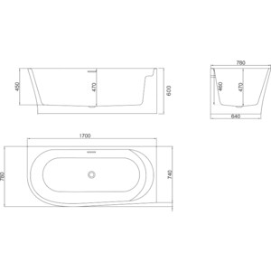 Акриловая ванна BelBagno 170x78 правая, слив-перелив хром (BB410-1700-780-R)