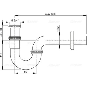 Сифон для раковины AlcaPlast D32 с накидной гайкой 1 1/4, цельнометаллический (A45E)