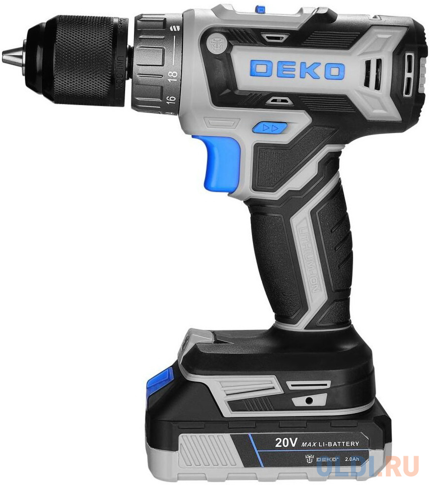 Deko DKCD20V PRO в кейсе + набор 63 инструмента, 20В, 2x2.0Ач 080-1001 в Москвe