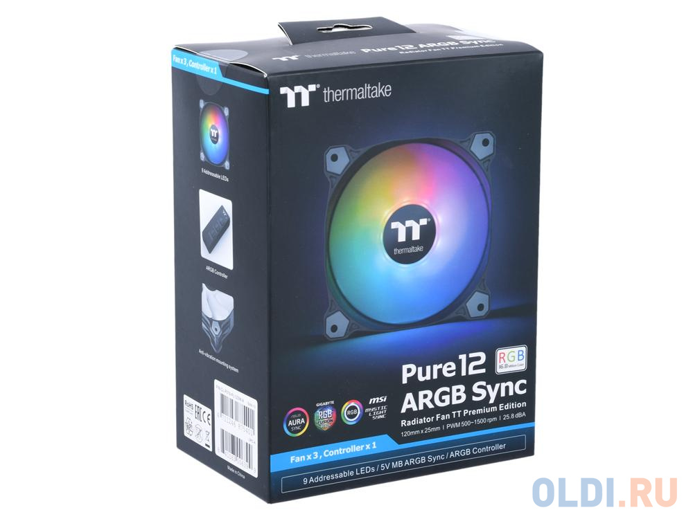 Вентилятор Thermaltake Fan Premium Pure 12 ARGB Sync (3 Pack) [CL-F079-PL12SW-A] / Addressable / MB SYNC / PWM