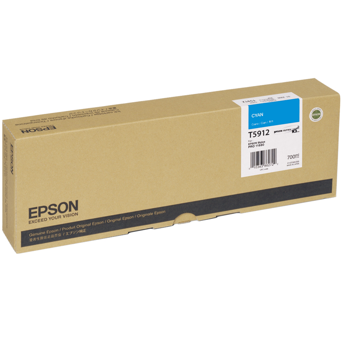 Картридж струйный Epson T5912 (C13T591200), голубой, оригинальный, объем 700мл, для Epson Stylus Pro 11880