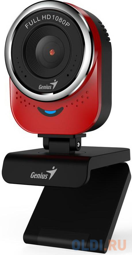 GENIUS QCam 6000, red, Full-HD 1080p webcam, universal clip, 360 degree swivel, USB, built-in microphone, rotation 360 degree, tilt 90 degree