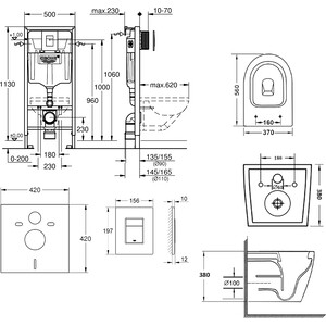 Комплект унитаза Grossman GR-4411 black S Grohe Rapid SL с тонким сиденьем микролифт, черный, клавиша хром