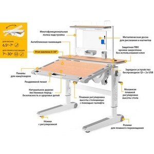 Парта трансоформер Mealux Ergowood - L Multicolor с полкой, столешница клен, накладки на ножках серые (BD-810 MG/MC Energy + BD P-17 MG)