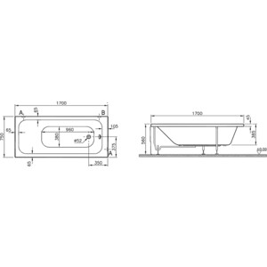 Акриловая ванна Vitra Optimum Neo 170х75 с ножками (64570001000, 59996457000)