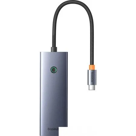 USB-концентратор Baseus BS-OH158, 3xUSB 3.0, 1 (для питания)xUSB-C, серый космос + RJ45 (B00052801811-02)