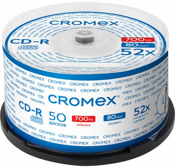 Диск CROMEX CD-R, 700Mb, 52x, Cake Box, 50 шт, Printable (513772)