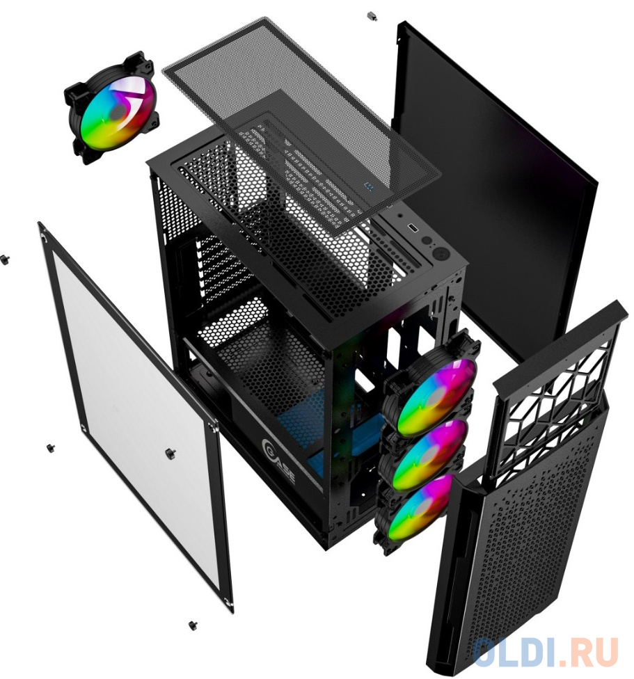 Powercase Mistral Evo Air, Tempered Glass, 4x 120mm ARGB fan + ARGB HUB, Пульт ДУ, чёрный, ATX  (CMIEE-A4)