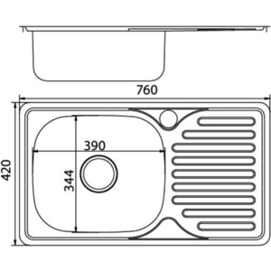 Кухонная мойка Mixline Врезная 76x42 с сифоном, нержавеющая сталь 0,8 мм (4620031448891)