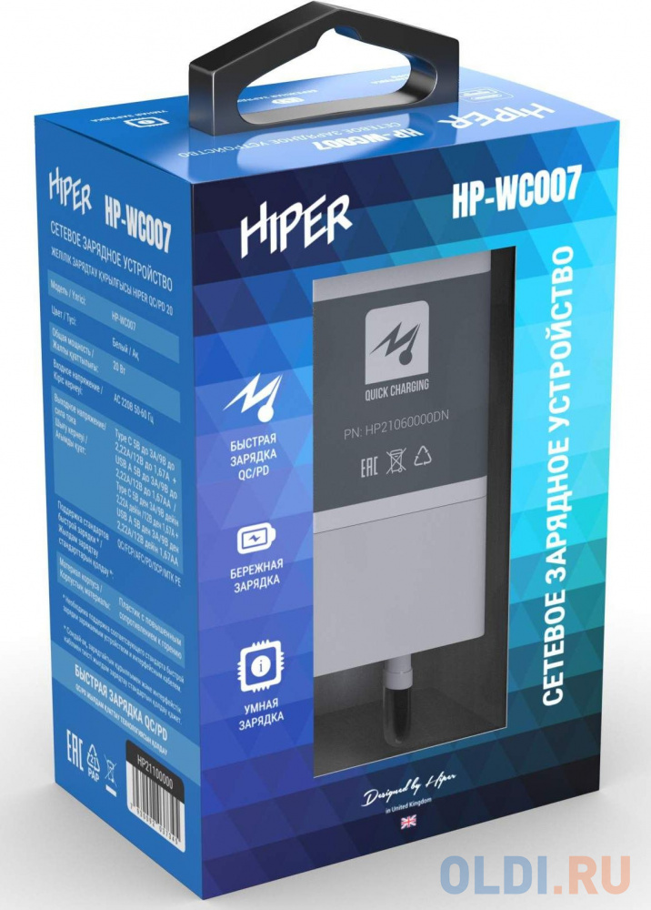 Сетевое зарядное устройство HIPER HP-WC007 3 А USB USB-C белый в Москвe