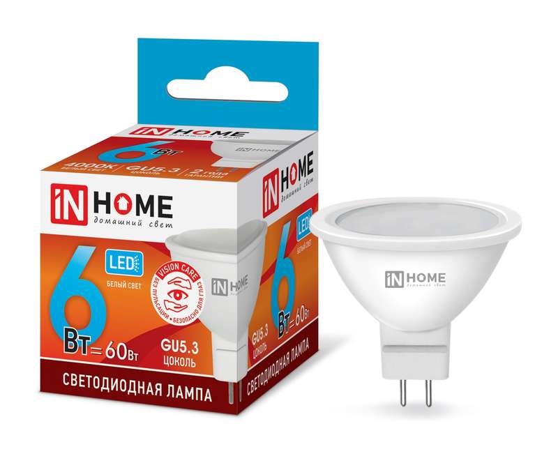 Лампа светодиодная LED-JCDR-VC 6Вт 230В GU5.3 4000К 525лм IN HOME 4690612020372 в Москвe