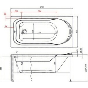 Акриловая ванна Aquanet West 140x70 с каркасом, панелью, слив-переливом и шторкой