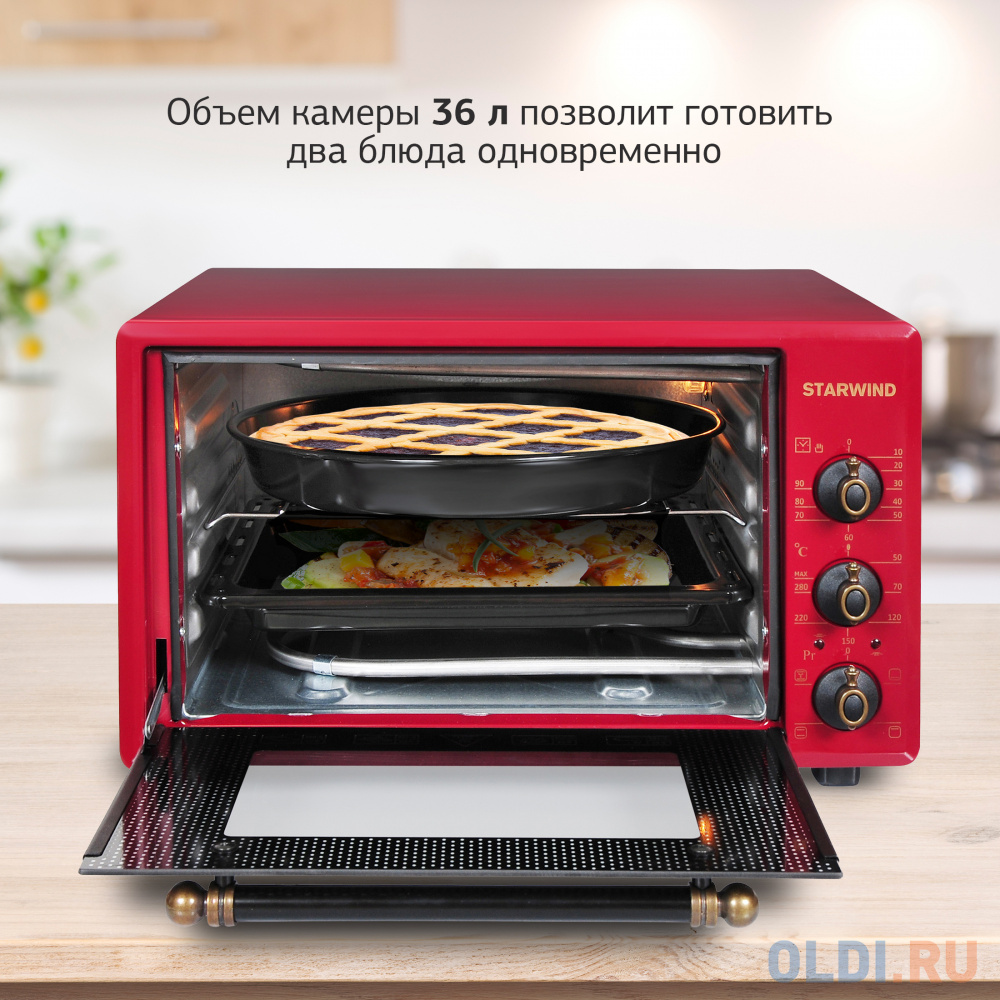 Мини-печь Starwind SMO2025 36л. 1300Вт бордовый