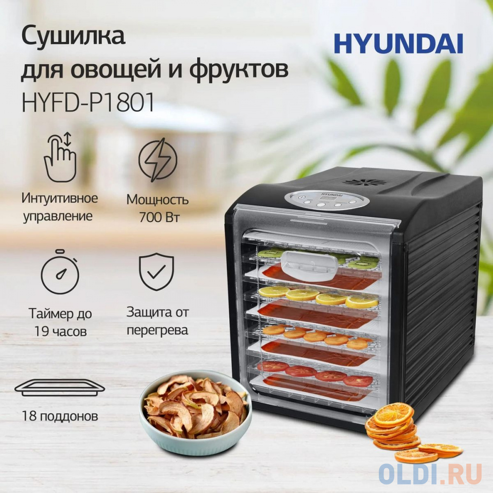 Сушка для фруктов и овощей Hyundai HYFD-P1801 18под. 700Вт черный