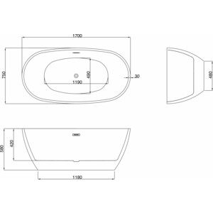 Акриловая ванна Grossman Fly 170x75 черная матовая/белая (GR-1104MB)