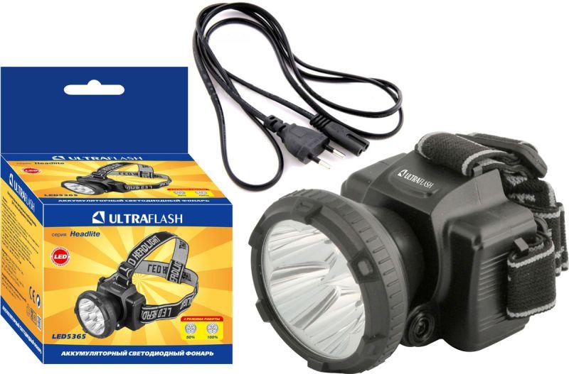 Фонарь налобный аккумуляторный LED 5365 (220В 5LED 2 режима; черн.) Ultraflash 11648