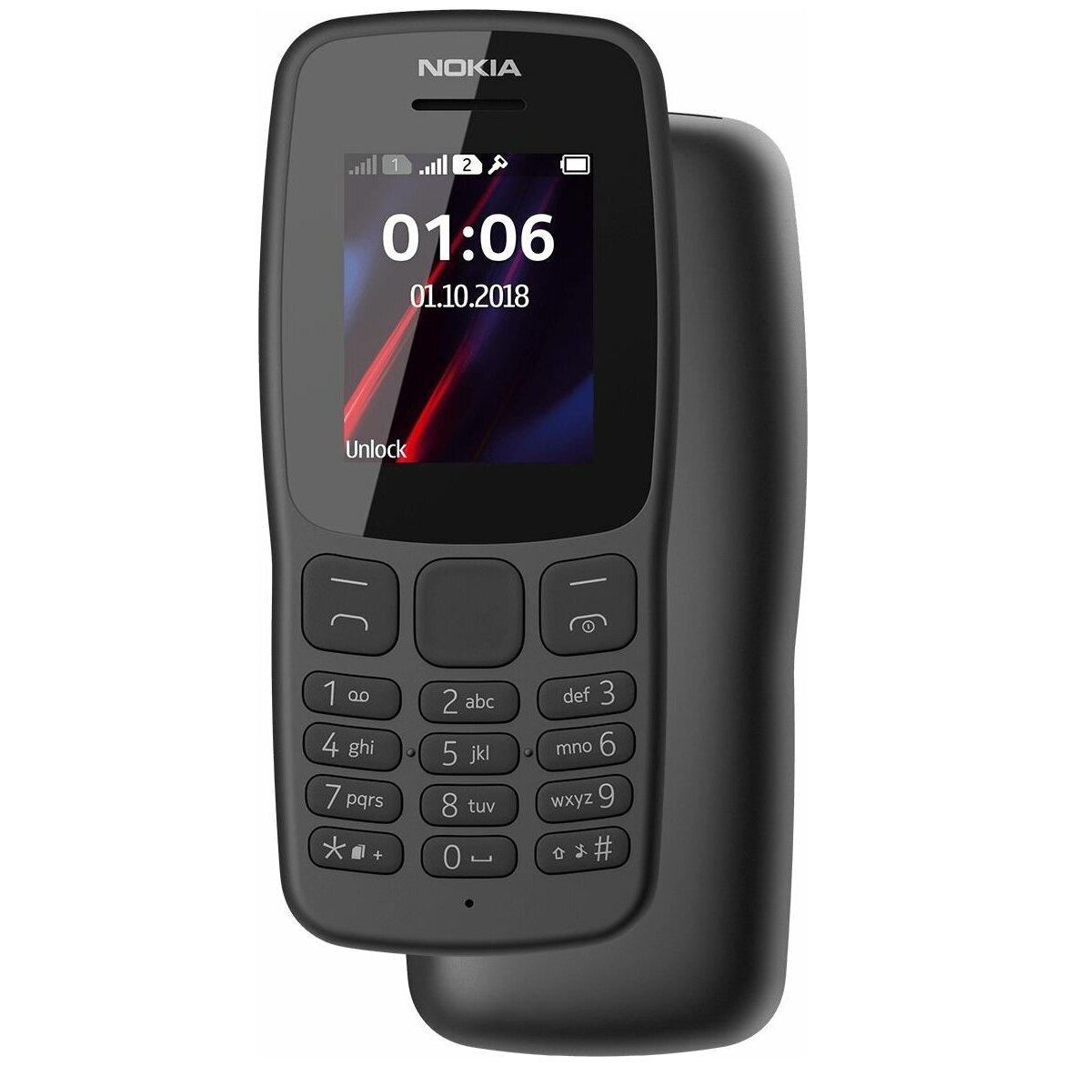 Мобильный телефон Nokia 106 TA-1564 DS, 1.8" 160x128 TN, 4Mb RAM, 4Mb, 1xCam, 2-Sim, 800 мА·ч, micro-USB, черный (1GF019BPA2C02)