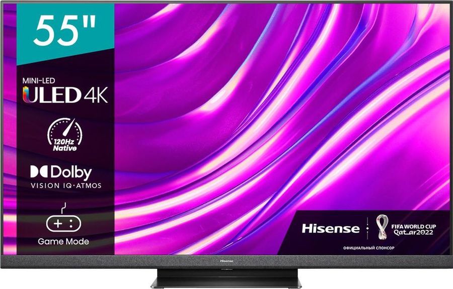 Телевизор QLED Hisense 55" 55U8HQ темно-серый 4K Ultra HD 120Hz DVB-T DVB-T2 DVB-C DVB-S DVB-S2 USB WiFi Smart TV (RUS) в Москвe