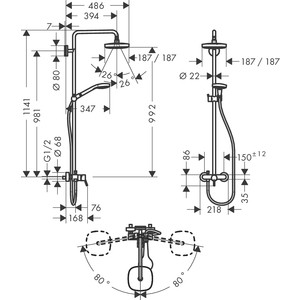 Душевая система Hansgrohe Croma Select E 180 со смесителем, 2 режима (27258400)