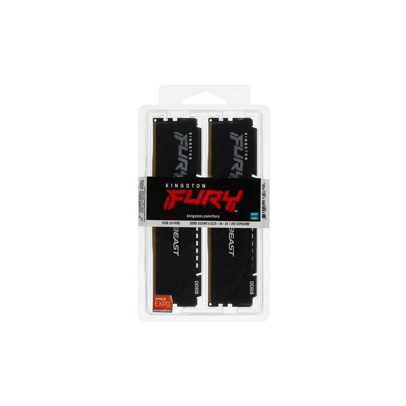 Модуль памяти Kingston Fury Beast Black EXPO DDR5 DIMM 6000MHz PC-48000 CL36 - 32Gb (2х16Gb) KF560C36BBEK2-32