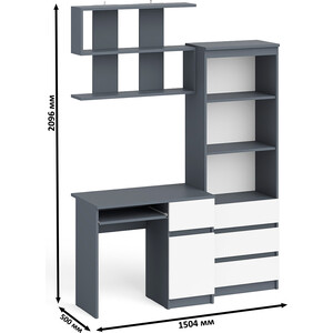 Стол компьютерный СВК Мори МС-1 правый + Стеллаж МСТ600.3 + Полка 900, цвет графит/белый (1027244) в Москвe