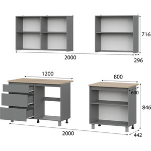 Кухонный гарнитур SV - мебель Кухонный гарнитур Денвер 2,0м (графит серый/дуб сонома) в Москвe