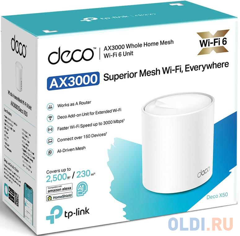 AX3000 Whole Home Mesh Wi-Fi 6 UnitSPEED: 574 Mbps at 2.4 GHz + 2402 Mbps at 5 GHzSPEC: 2? Internal Antennas, 3? Gigabit Ports (WAN/LAN auto-sensing),