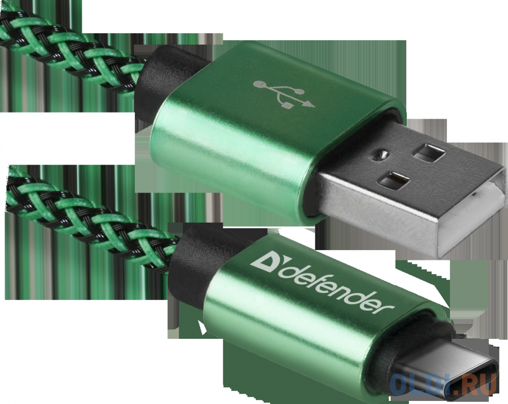 Кабель Type-C 1м Defender USB09-03T PRO круглый зеленый