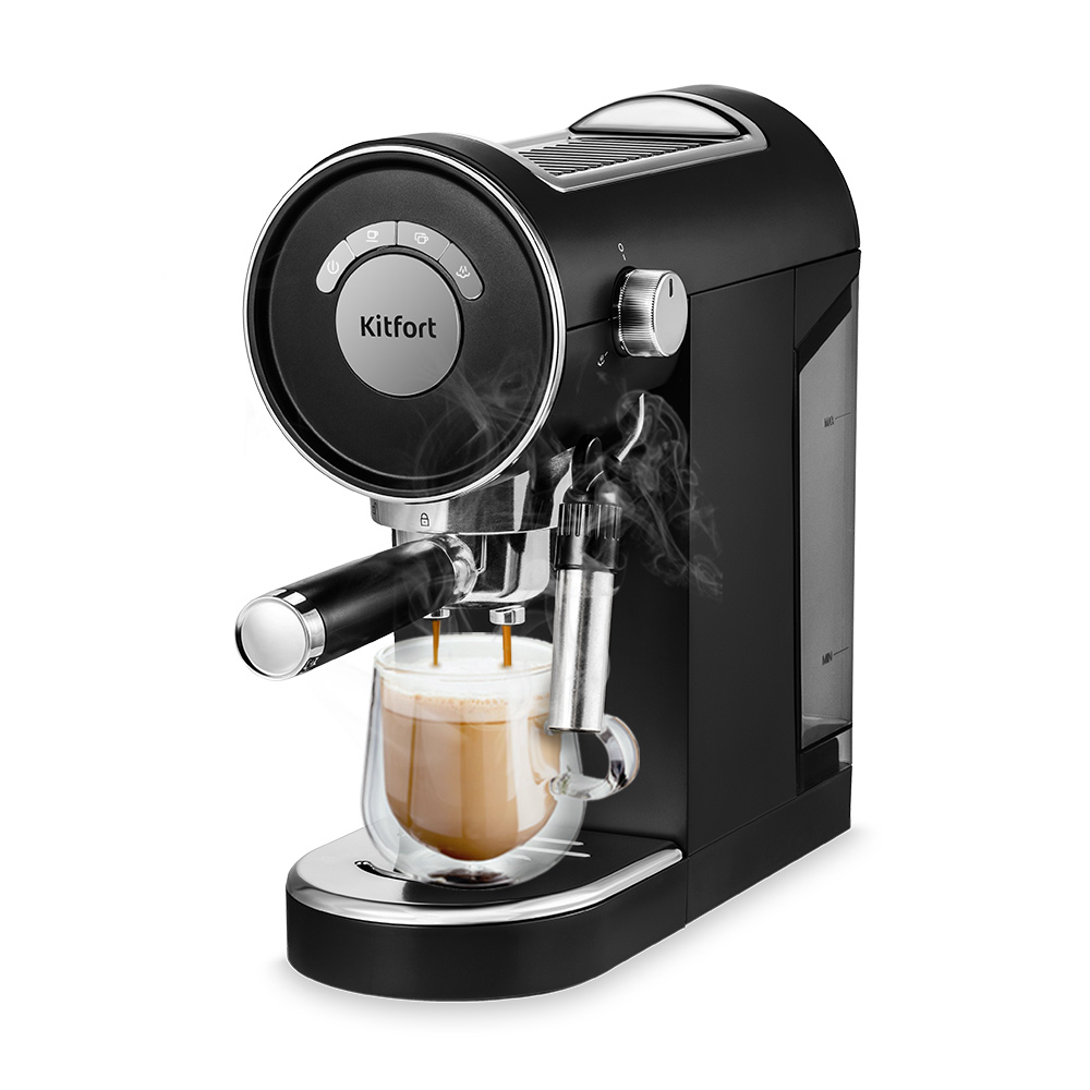 Кофеварка рожковая Kitfort КТ-783-2, 1.36 кВт, кофе молотый, 850 мл/850 мл, ручной капучинатор, черный/серебристый (КТ-783-2)