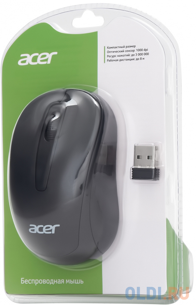 Мышь Acer OMR133, оптическая, беспроводная, USB, черный [zl.mceee.01g]