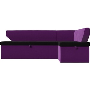 Кухонный угловой диван Лига Диванов Омура микровельвет черный\фиолетовый правый угол (113228)