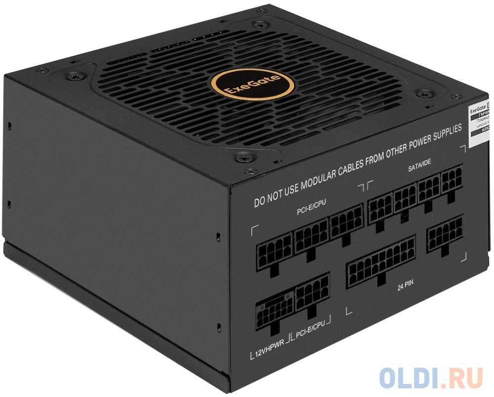 Блок питания 750W ExeGate 80 PLUS® GOLD 750VSP FС (ATX3.0, APFC, КПД 90% (80 PLUS GOLD), 120mm fan, 24pin, 2x(4+4)pin, PCIE5.0/12VHPWR, 4xPCI-E, 6xSAT