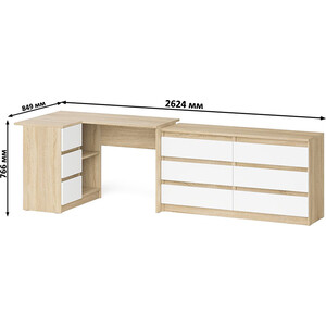 Комплект СВК Мори Стол компьютерный МС-16 левый + Комод МК1380.6, цвет дуб сонома/белый в Москвe