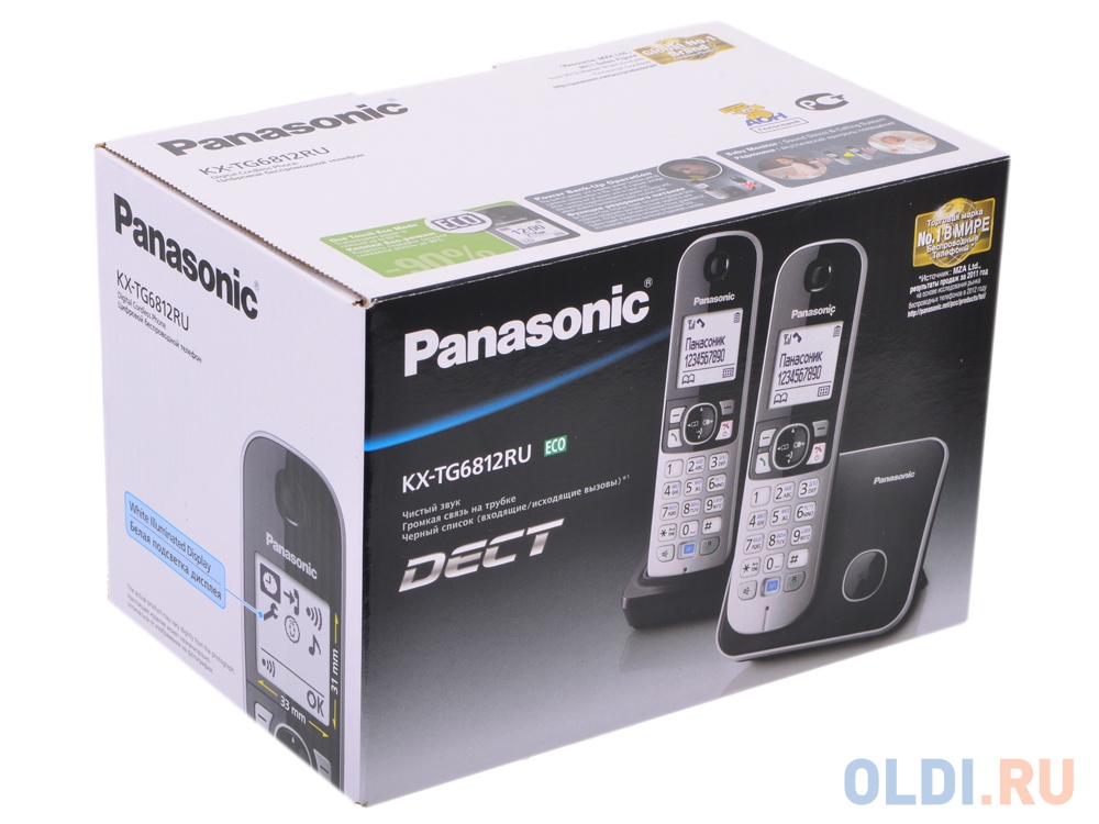 Телефон DECT Panasonic KX-TG6812RUB АОН, Caller ID 50, Спикерфон, Эко-режим, Радионяня, + дополнительная трубка