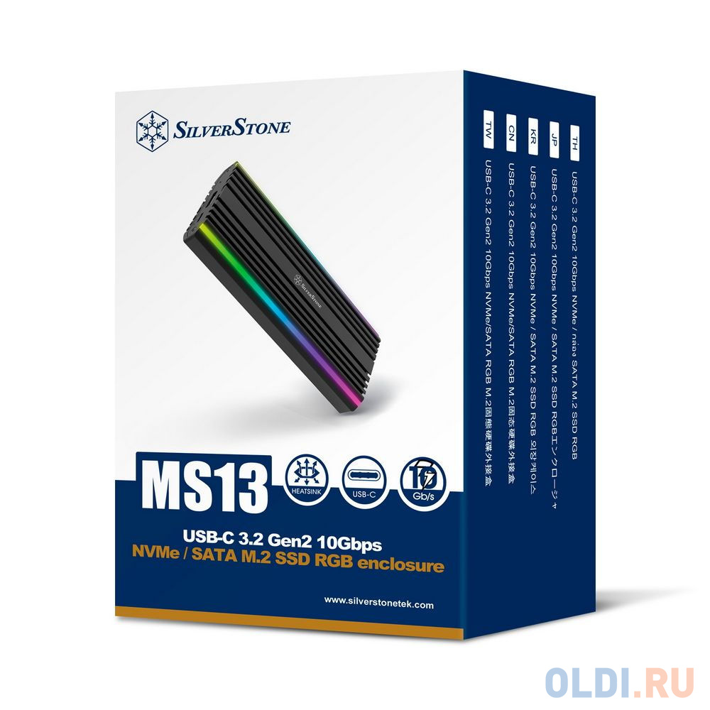 Корпус для HDD/SSD Silverstone G590MS13B000010 USB-C 3.2 Gen2 10Gbps NVMe / SATA M.2 SSD RGB enclosure