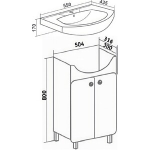 Тумба с раковиной Runo Капри 55х32 белая (УТ000003778, 4620008195551) в Москвe