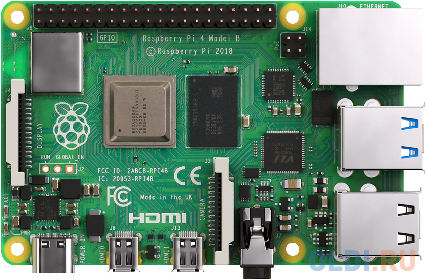 Raspberry Pi 4 Model B (RA545) Retail, 4GB RAM, Broadcom BCM2711 Quad core Cortex-A72 (ARM v8) 64-bit SoC @ 1.5GHz CPU, WiFi, Bluetooth, 40-pin GPIO, в Москвe