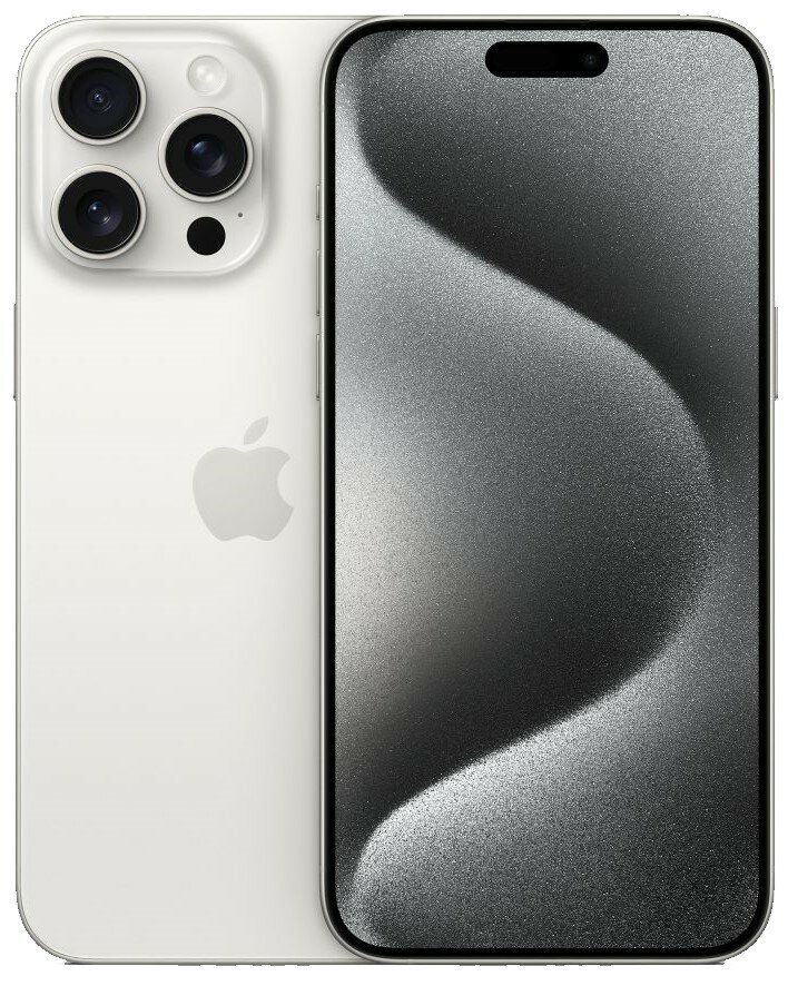 Смартфон Apple iPhone 15 Pro Max A3105, 6.7" 1290x2796 OLED, Apple A17 Pro Bionic, 1Tb, 3G/4G/5G, NFC, Wi-Fi, BT, 3xCam, 2-Sim (nano SIM+eSIM), USB Type-C, iOS 17, белый (MU703J/A)