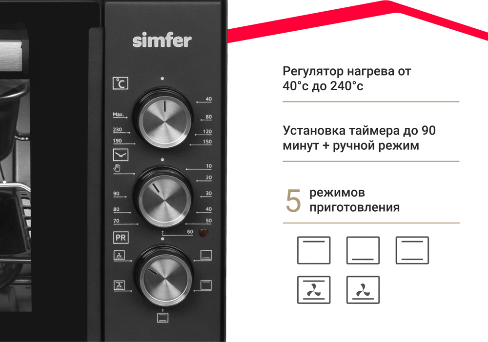 Мини-печь Simfer M3516 Classic, 5 режима работы, конвекция, 2 противня в Москвe