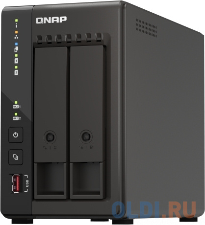 SMB QNAP TS-253E-8G NAS, 2-tray w/o HDD. 2xHDMI-port. 4-core Celeron J6412 2-2.6 GHz, 8GB DDR,  2x2.5Gb LAN, 2 x M.2 2280 PCIe Gen 3 x2, 2x USB 3.2 Ge