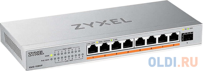 Коммутатор Zyxel XMG-108HP-EU0101F 8x2.5Гбит/с 1SFP+ 8PoE++ 100W неуправляемый