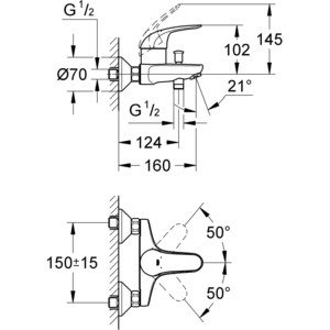 Смеситель для ванны Grohe Euroeco с душевым гарнитуром, хром (32743000, 26083002)