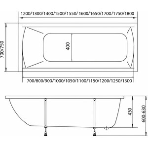 Акриловая ванна Marka One Modern 140х70 с каркасом (01мод1470, 03пу1470)