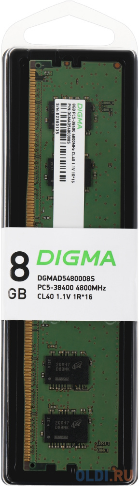 Память DDR5 8Gb 4800MHz Digma DGMAD5480008S RTL PC5-38400 CL40 DIMM 288-pin 1.1В single rank Ret в Москвe