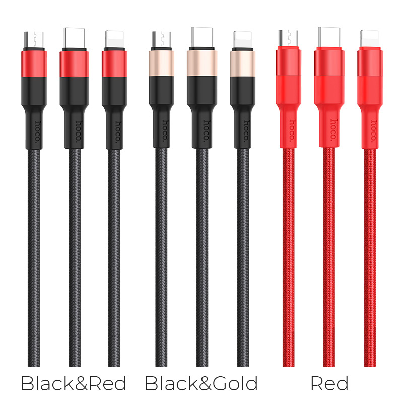 Кабель USB-Lightning 8-pin+Micro USB+USB Type-C, 2A, 1м, красный HOCO Xpress X26 (80299)